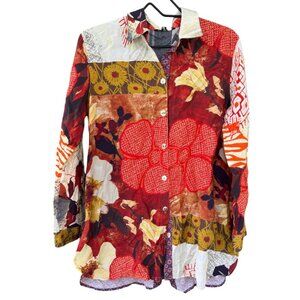 John Mark Women's Medium Multicolor Floral Button-Up Shirt Boho Bohemian Hippy